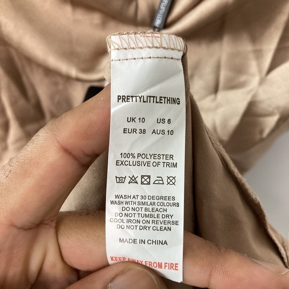 PrettyLittleThing Champagne Satin Cowl Neck Bodycon Dress Size 6 - Picture 7 of 13